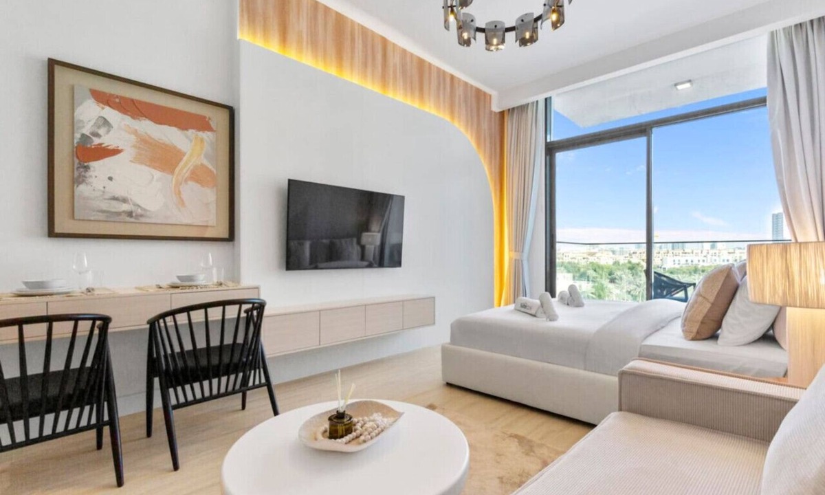 Jumeirah Village Circle Apartment | Sun-Kissed Studio with Warm Terracotta Details
