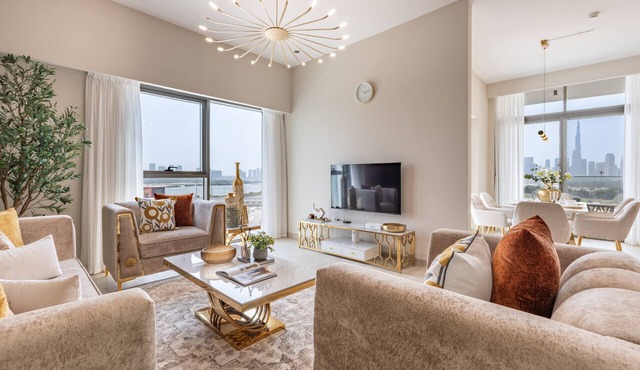 Balcony with Partial Creek Views and Glimpse of the Burj Khalifa