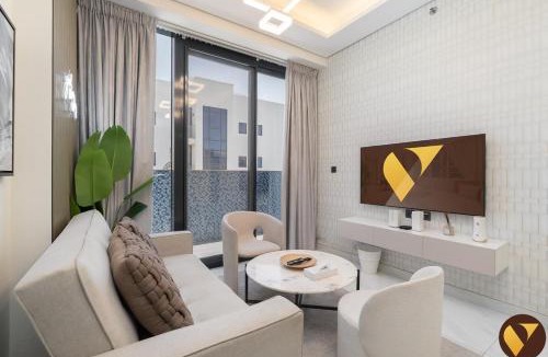 Dubai Apartment | Vogue Vacation Homes, Samana Golf Avenue Dubai Studio City near First Avenue Mall, Two Bedroom Apartment with Balcony and Private Pool, Access to all Amenities